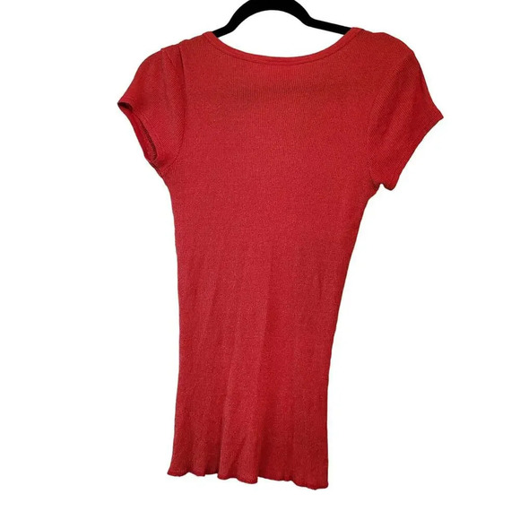 Michael Stars Womens Blouse Red Knit Short Sleeves V-Neck Stretch Shimmer - Picture 3 of 7